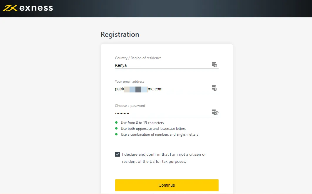 Exness sign up process