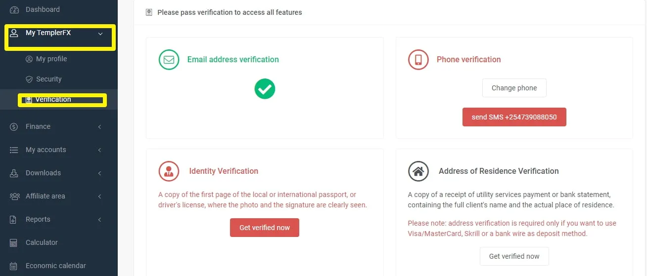 TemplerFX account verification