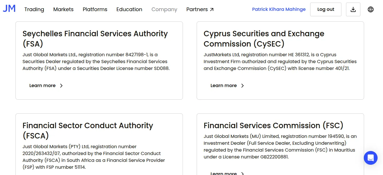 JustMarkets is not regulated by the Capital Markets Authority of Kenya