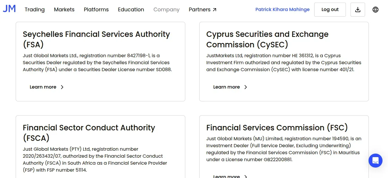 JustMarkets is not regulated by the Capital Markets Authority of Kenya