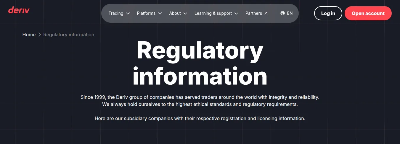 Deriv is regulated by multiple low-tier financial markets regulatory bodies