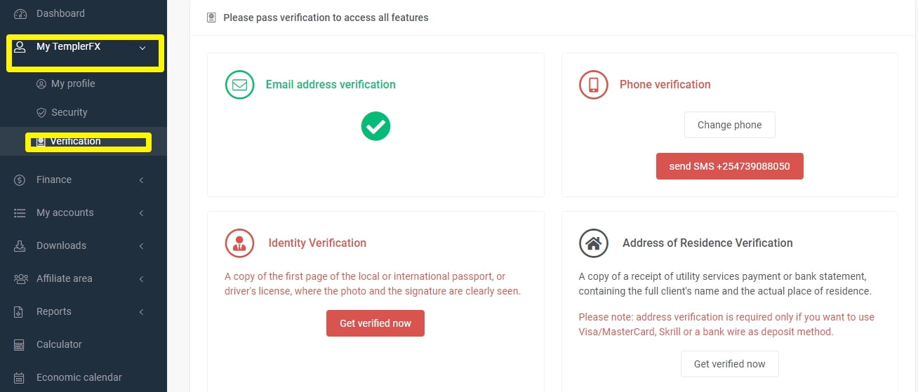 TemplerFX account verification